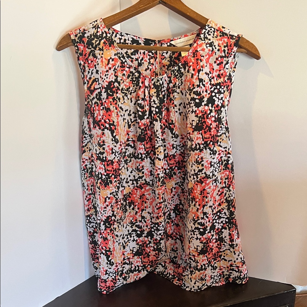 Christopher & Banks Printed Shell - Coral, Black & White